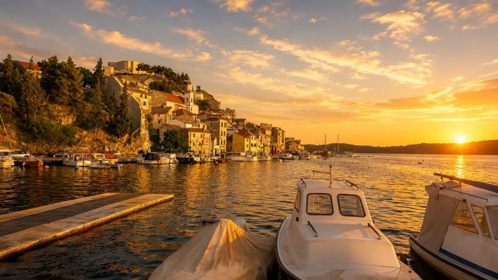 Panorama von Šibenik zur goldenen Stunde